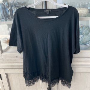 JCREW LACE TRIM T-SHIRT #B8035 BLACK SIZE LARGE - NWT